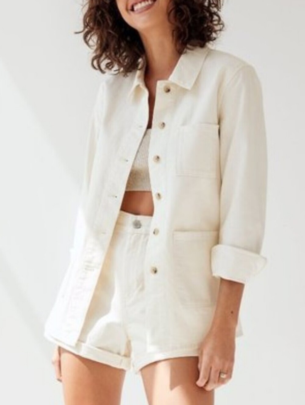 Aritzia Wilfred Free White Abigail Chore Coat Shacket Denim Jacket Size M Cream